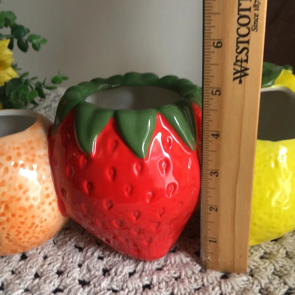 Fruit-Themed Ceramic Planter Pots Set - Orange, Red, Yellow